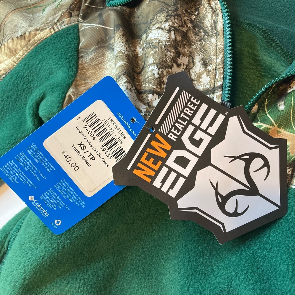 Columbia Realtree Youth Half Zip Fleece Green and Camo Pockets - Picture 8 of 8